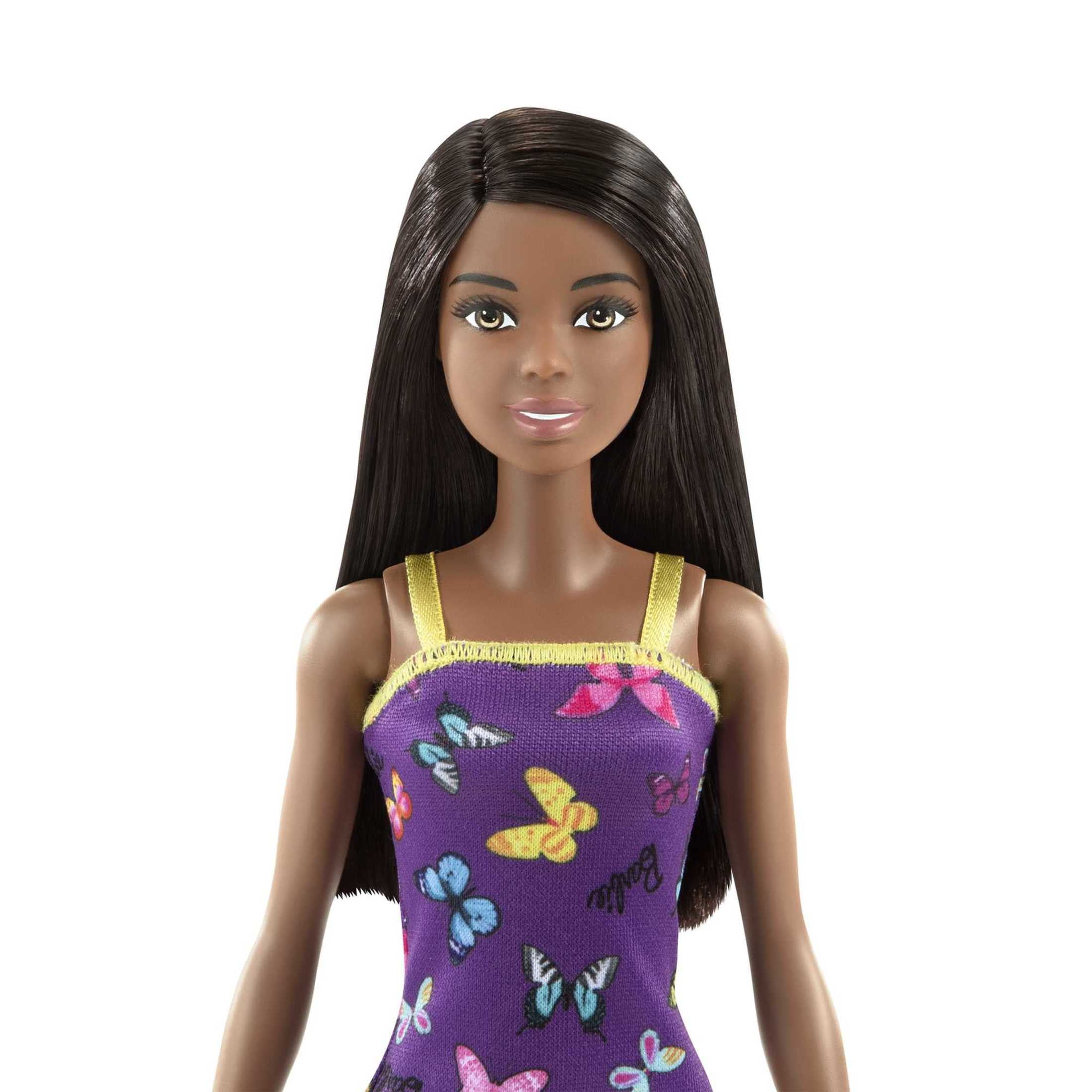 Barbie Fashion Doll with Black Hair Dressed in Colorful Butterfly Print Dress & Strappy Heels, 11 in(图4) Barbie Fashion Doll with Black Hair Dressed in Colorful Butterfly Print Dress & Strappy Heels, 11 in(图4)