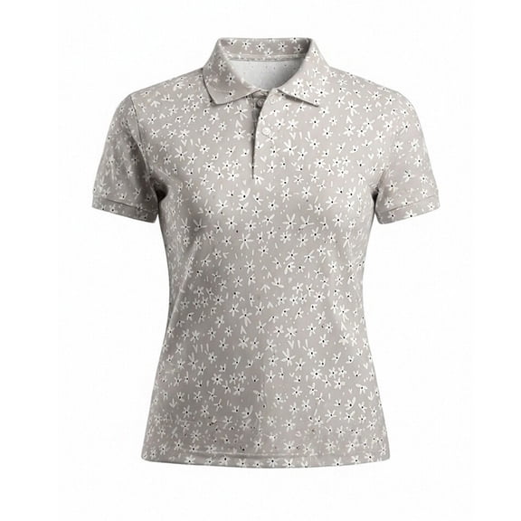 FINALGANG Womens Polo Turn Down Collar Tiny Floral Print Button Placket Short Sleeve Shirt Slim Fit Golf Sport Daily Breathable Quick Dry Casual Tee Tops For Ladies Leisure Top Grey XXXL