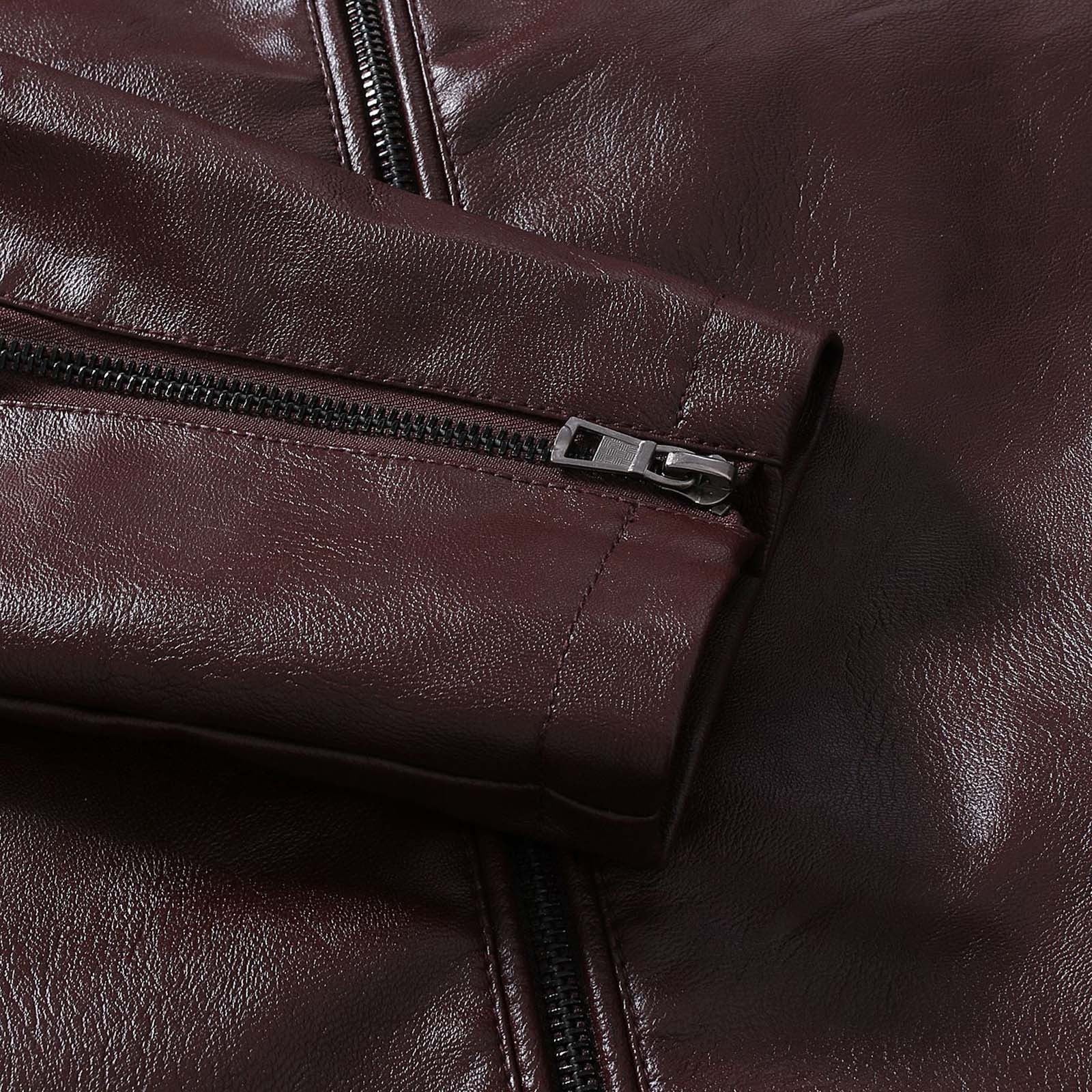 Clearance 2024! ZVNAΖH Men’s Faux Leather Jacket Cool Biker Jackets Vintage Stand Collar Lightweight Leather Outwear Coat