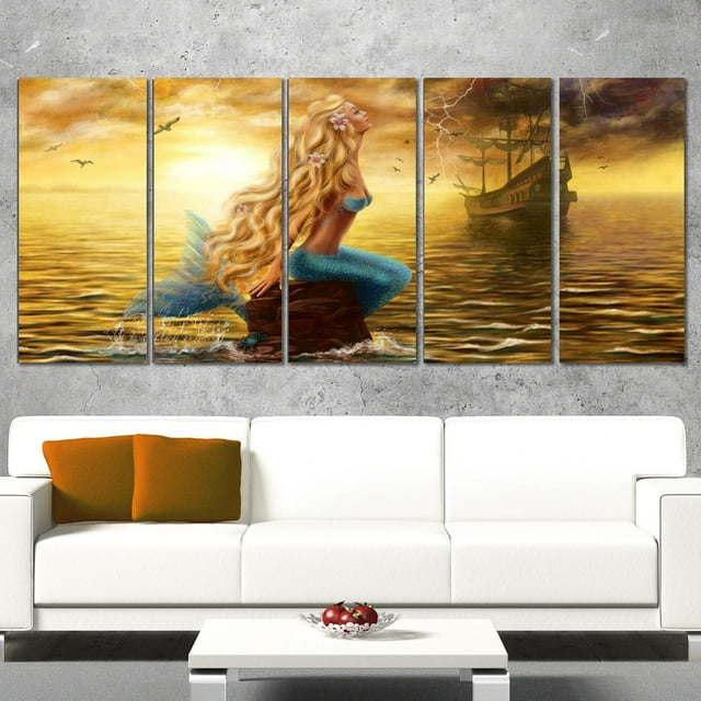 Tableau imprimé sur toile Design Art sirène de la mer et bateau