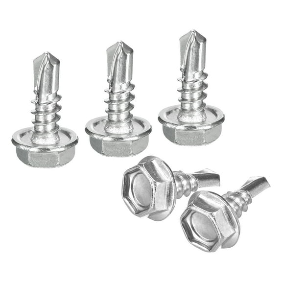 Uxcell 25 Pack #10 x 1/2" Self Drilling Screws, 410 Stainless Steel Self Tapping Screws for Metal, Hex Washer Head Sheet Metal