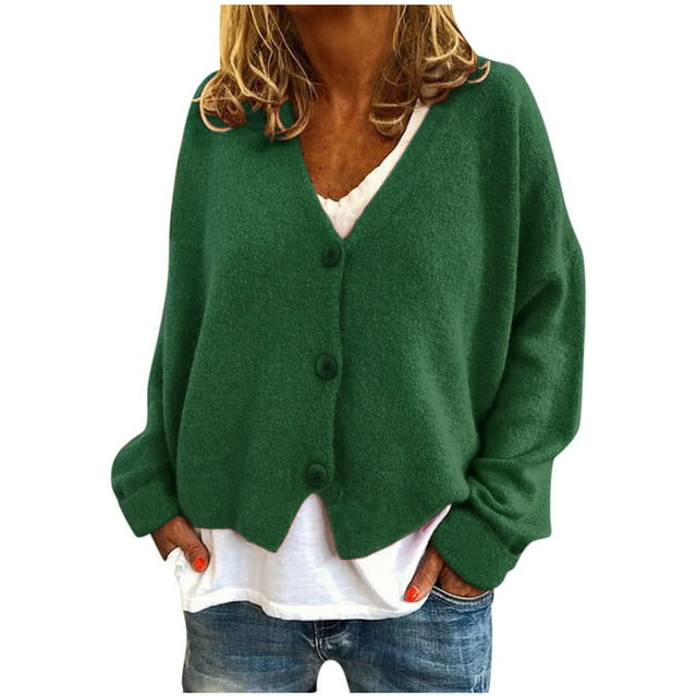 Women's V-Neck Button Cardigan - Casual Stretchy Knitted Sweater Coat for All Occasions