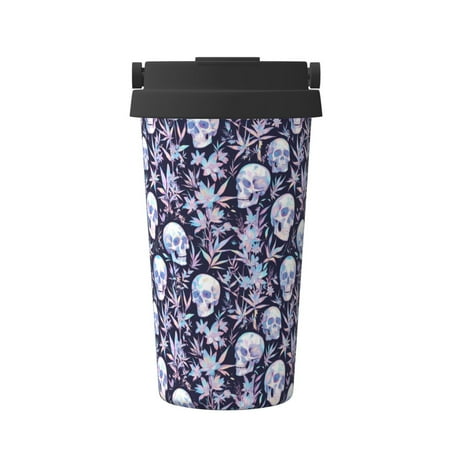 

Xecao Skull flower crystal Pattern Insulated Coffee Mug with Handle & Flip Thermos Mug Water Bottle Coffee Tumbler Cup