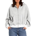 thumbnail image 5 of TEMOFON Women's Color Block Cropped Zip Up Hoodie Oversized Long Sleeve Full Zip Hooded Sweatshirt Jacket with Kangaroo Pocket, 5 of 7