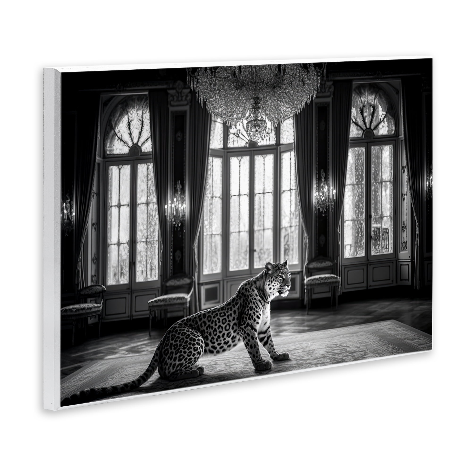 Snow Leopard in Opulent Mansion Wall Plaque Art, design by Decent Exposures