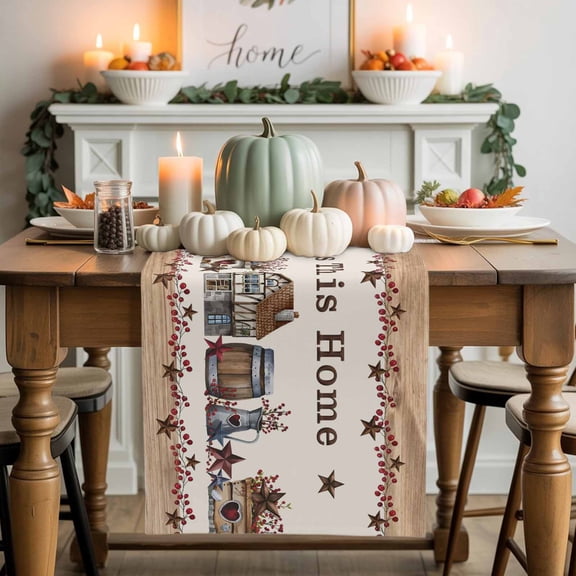 Bless This Cotton Linen Table Runner, Washable Table Runners for Kitchen, Dining Room, Holiday, Home Party Table Decor, 13x60 Inches