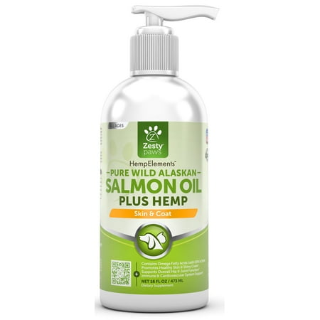 Zesty Paws Wild Alaskan Salmon Oil with Hemp for Dogs & Cats, Omega 3 & 6 Fish Oil Pet Supplement, 16
