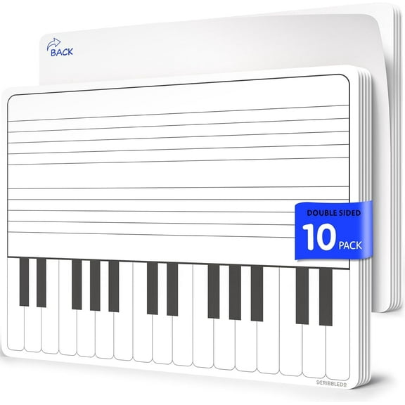 Scribbledo Keyboard Piano Practice Dry Erase Sheets, Music Staff Whiteboard, 11” x 14”, 10-Pack