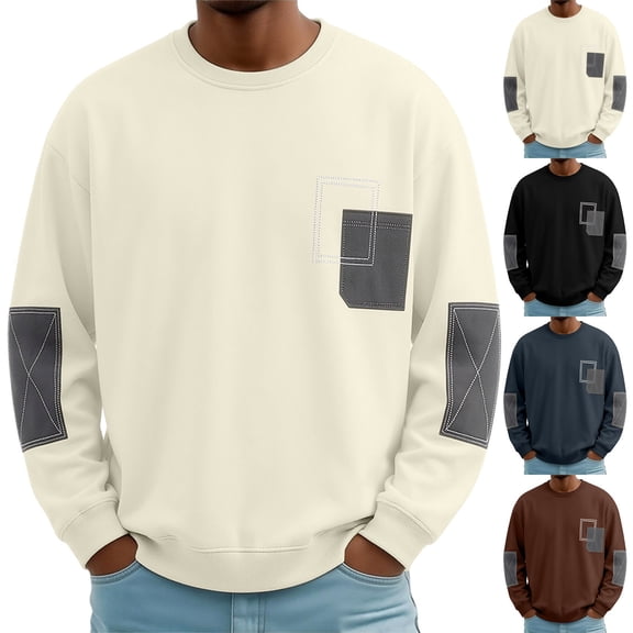 Awdenio Men T Shirts Oversized Color Block Crewneck Sweatshirt Graphic Long Sleeve Casual Pullover Shirt