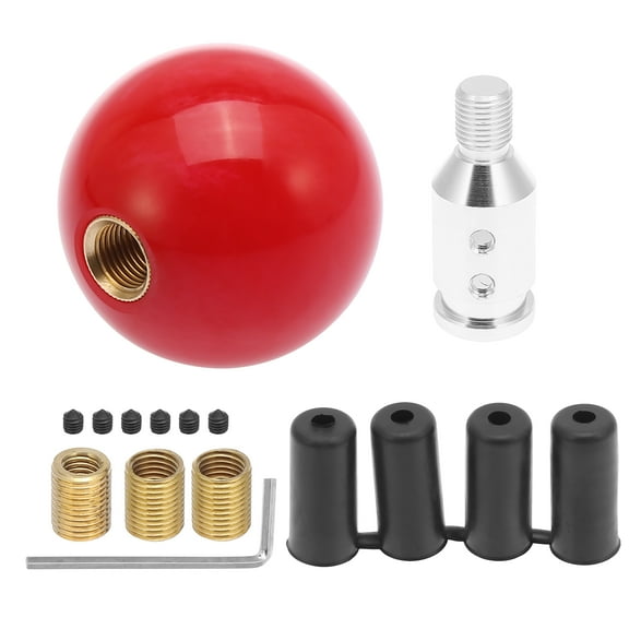 Vehicle Red Round Ball Gear Shift Knob Manual Transmission with M12x1.25 Silver Tone Shift Knob Adapter Set Universal