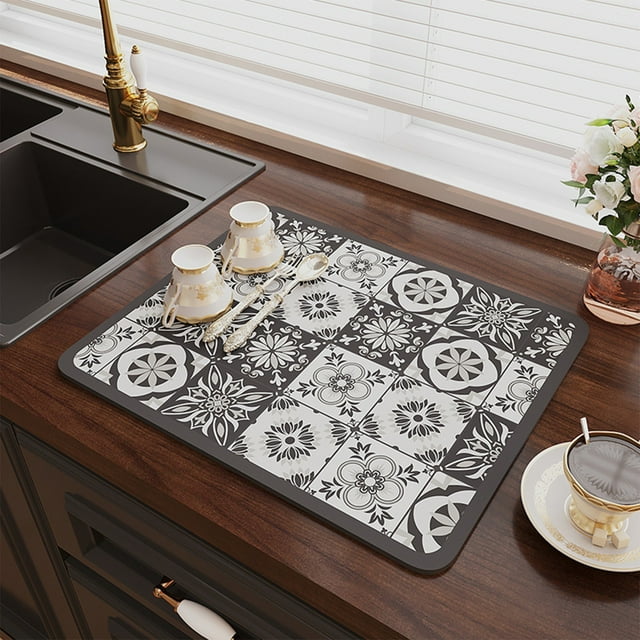 Tableware Drying Mat | Polyester Fiber Kitchen Countertop Mat | Heat Insulation Water Absorption Non-Slip Durable Tableware Pad for Plates Glasses Utensils Drying and Protection