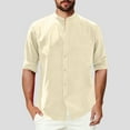 thumbnail image 2 of YOIAVAIOY Men's Cotton Linen Shirts Long Sleeve Button Down Shirt Lightweight Band Beach Shirts Beige L, 2 of 7