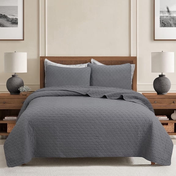 Ogee Classic Solid Chic Gray 3 Piece Cotton Queen Quilt Bedding Set