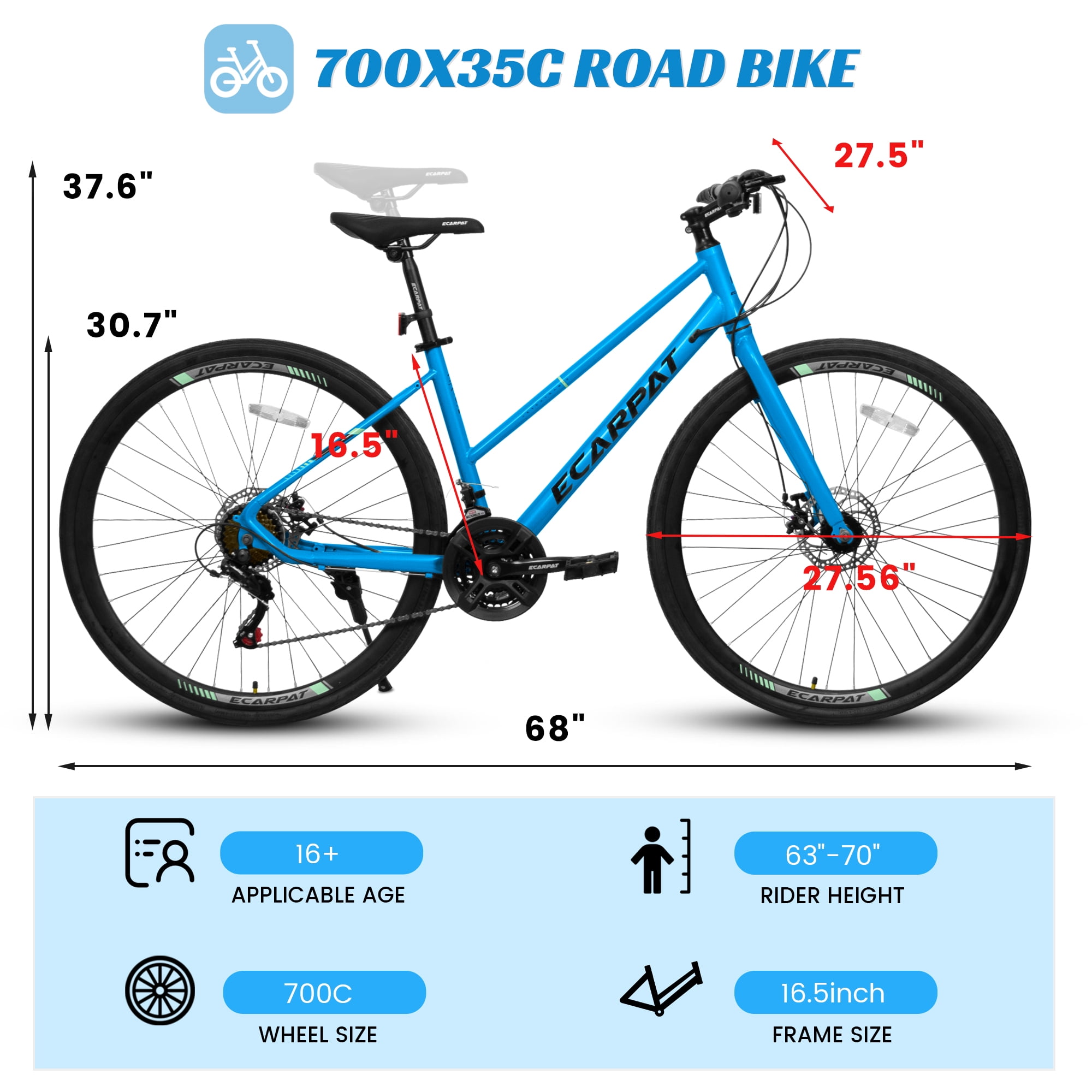 Ambifirner 21 Speeds Road Bike Hybrid Bike for Men and Women, 700C Wheels Racing Bicycle, Commuter Bicycle,City Bicycles，Double Disc Brakes,Commuting Cycle，Multiple Colors