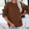 thumbnail image 3 of CLOISE Sweatshirt for Women Solid Color Pullover Sweatshirts Crew Neck Long Sleeve Hoodies Shirts Brown Drop Shoulder Basic Tees With Pockets Fall Trendy Preppy Outfits 2XL, 3 of 5