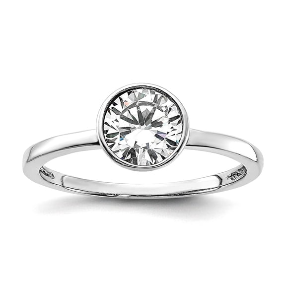 7.15mm 925 Sterling Silver Rhodium Plated Polished Bezel Set Cubic Zirconia Ring Size 6 Ring for Women