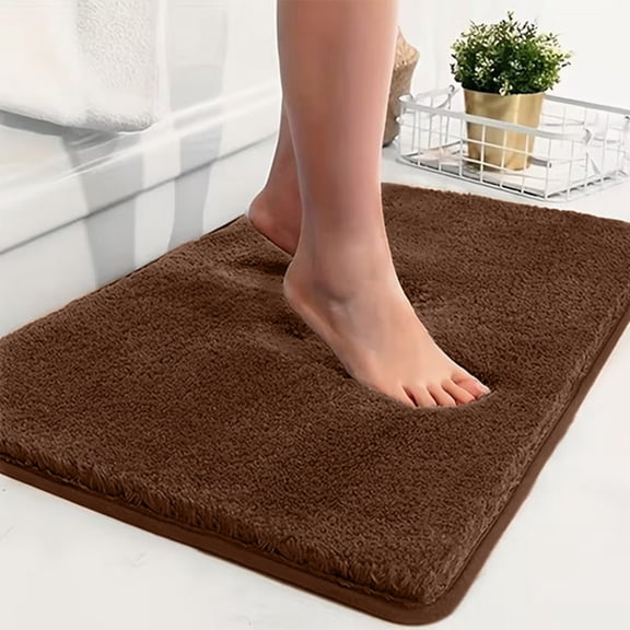 HomeDM Shaggy Bath Mat 15.7x23.6 in Non Slip Bathroom Rug Soft Absorbent Microfiber Shower Mats Machine Washable Brown Floor Carpet