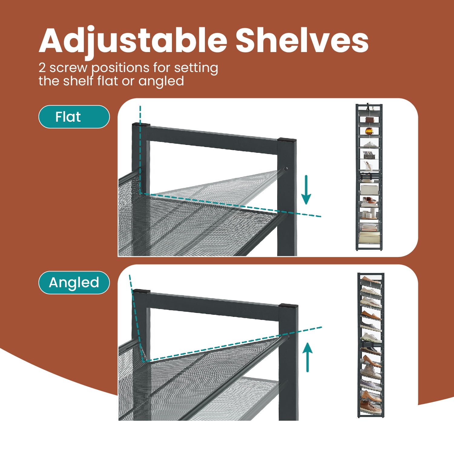LEDREM 12-Tier Stackable Adjustable Shoe Rack for Garage & Entryway, Heavy-Duty Metal Frame, Holds 48-60 Pairs, Space-Saving Design, Cool Gray
