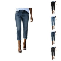 Capri Pants for Women 2025 Capri Jeans High Waist Summer Fashion Straight Leg Raw Hem Denim Womens Cropped Pants
