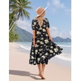 thumbnail image 3 of Vestido midi YESNO de verano con estampado floral con cuello en V y manga abullonada 3XL para mujer, 3 of 5