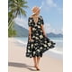 thumbnail image 3 of Vestido midi YESNO de verano con estampado floral con cuello en V y manga abullonada para mujer, 3 of 5