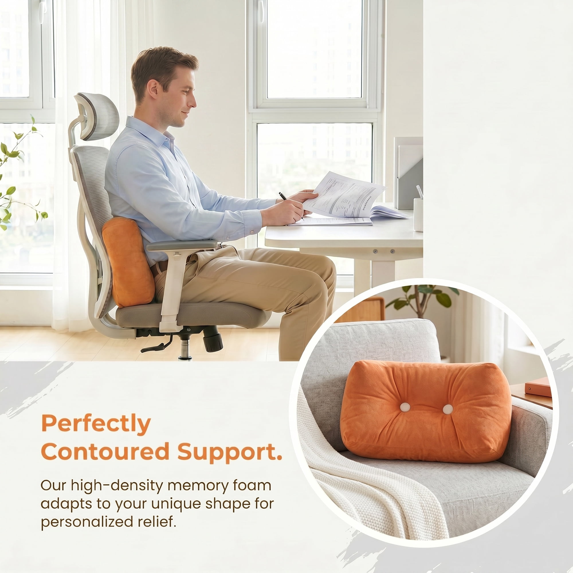 Unique Bargains Lumbar Pillow Cotton Back Support Sunset Orange 18.9" x 9.8" x 7.5"