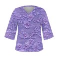 thumbnail image 4 of Women's Summer T Shirts Printed V-Neck 3/4 Sleeve Tops Casual Loose Trendy Office Work Blouses Tops, 4 of 5