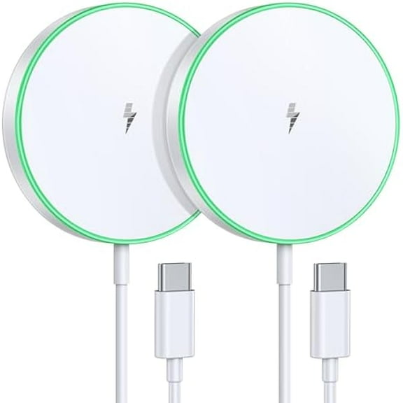 Magnetic Wireless Charger 15W Charger-Fast Charging Pad Compatible with iPhone16/15/14/13/12 Serie & Airpod 2 3 Pro-LED Pad with Dual Charging Ports Original Replacement 2 Pack White