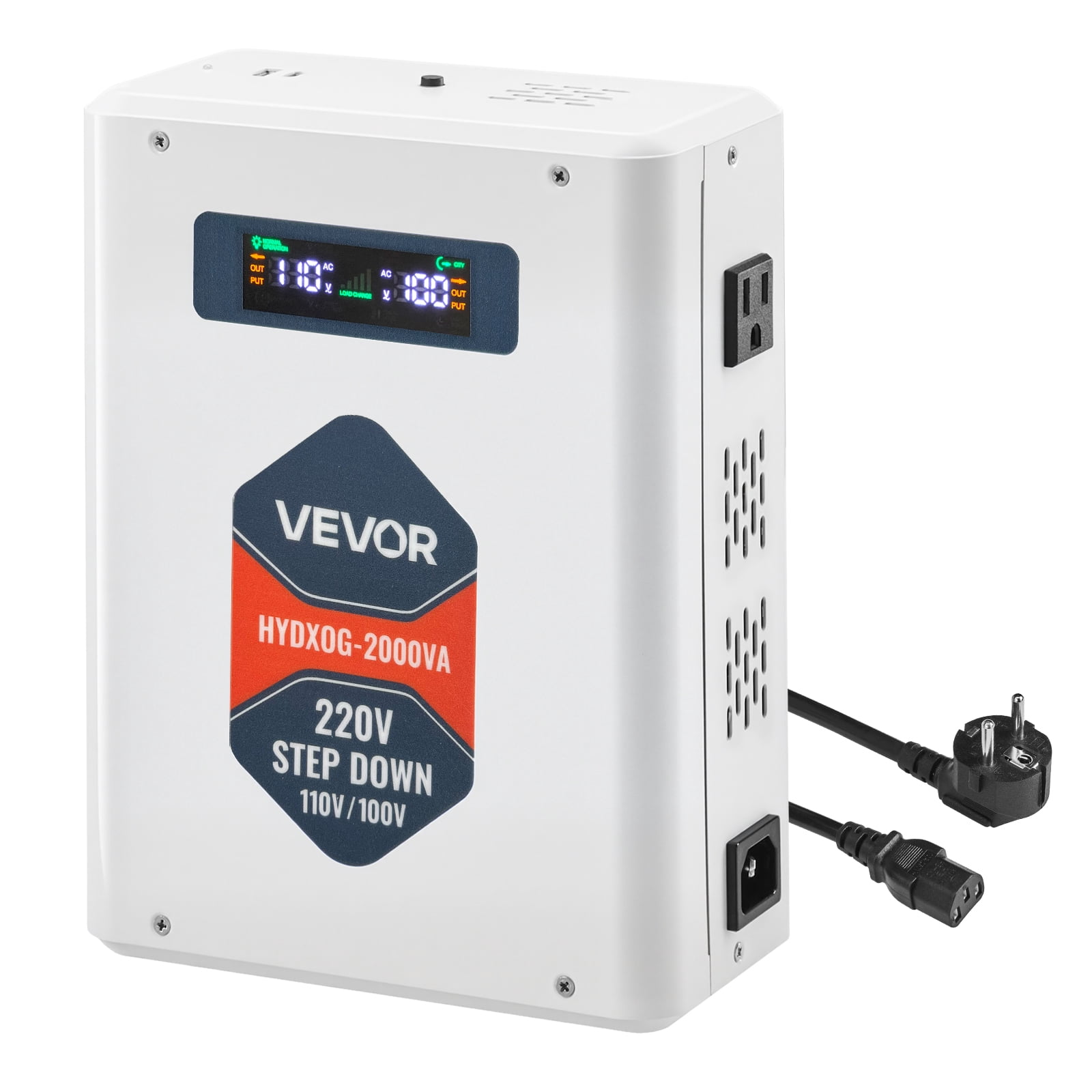 VEVOR Step Down Voltage Converter, 2000W, Heavy Duty Voltage Power Converter, 220V to 110V Power Transformer, with 2 US Outlets, USB Output, LCD Display, Temperature Protection, for 110V Appliances
