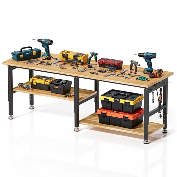 MUWOOD 96-inch Adjustable Height Workbench with Adjustable Height, Wood Worktop, 5000 LBS Load Capacity for Garage, Workshop