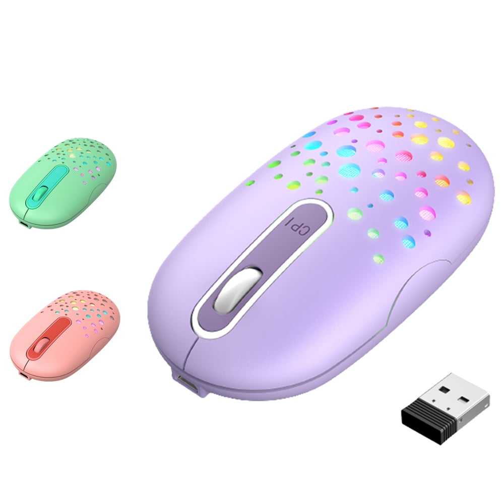 LED Wireless Mouse, Rechargeable Slim Silent Mouse 2.4G Portable Mobile Optical Office Mouse with USB Receiver, 3 Adjustable DPI for Notebook, PC, Laptop, Computer, Desktop (Purple)