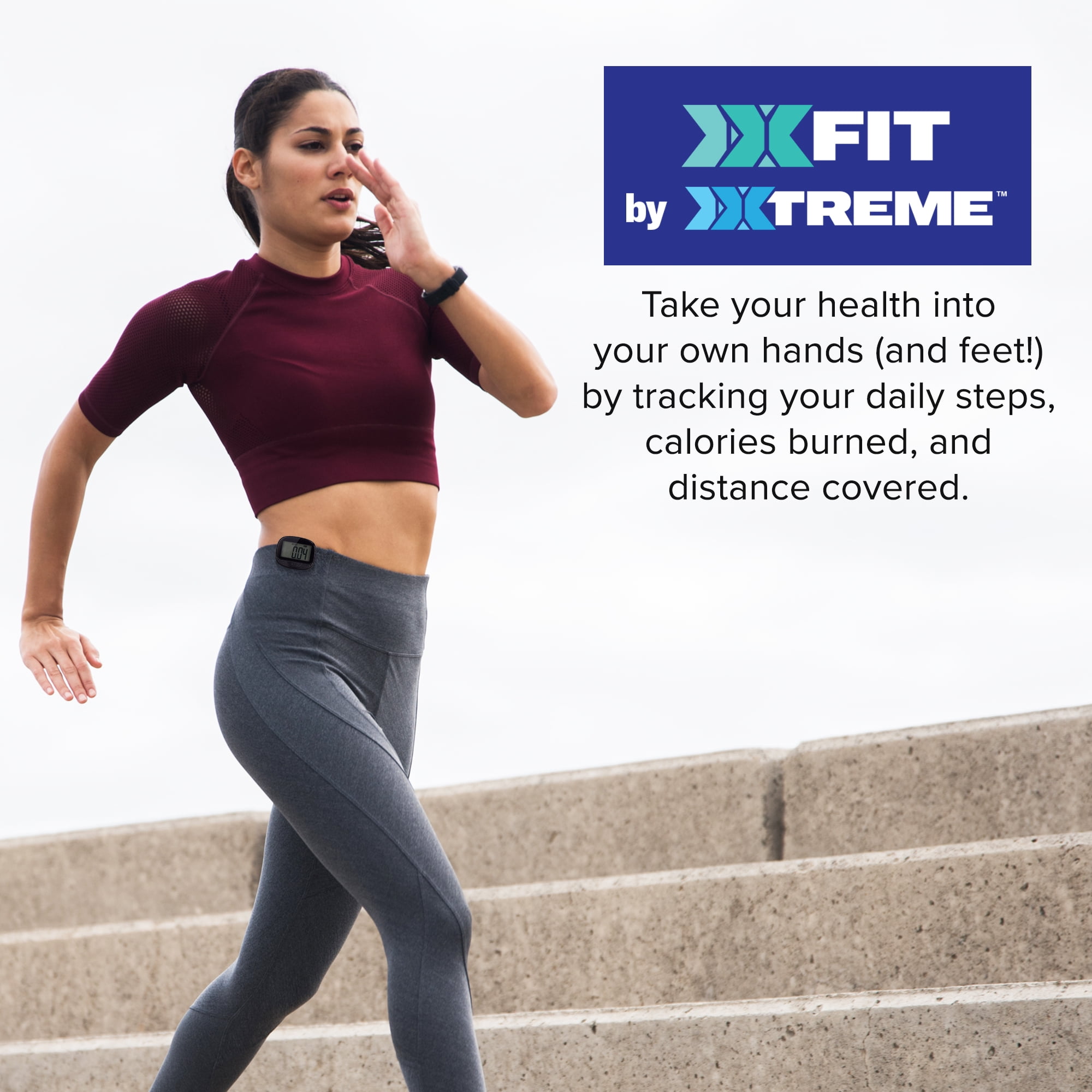 Xtreme Fit Clip-on Pedometer with Distance, Calories, and Time Tracking - Includes Battery - Black