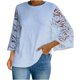 thumbnail image 1 of Moda mujer Casual Color sólido cuello redondo encaje costura media manga camiseta Top blusa pulóver Pompotops hfajkhk135580, 1 of 9