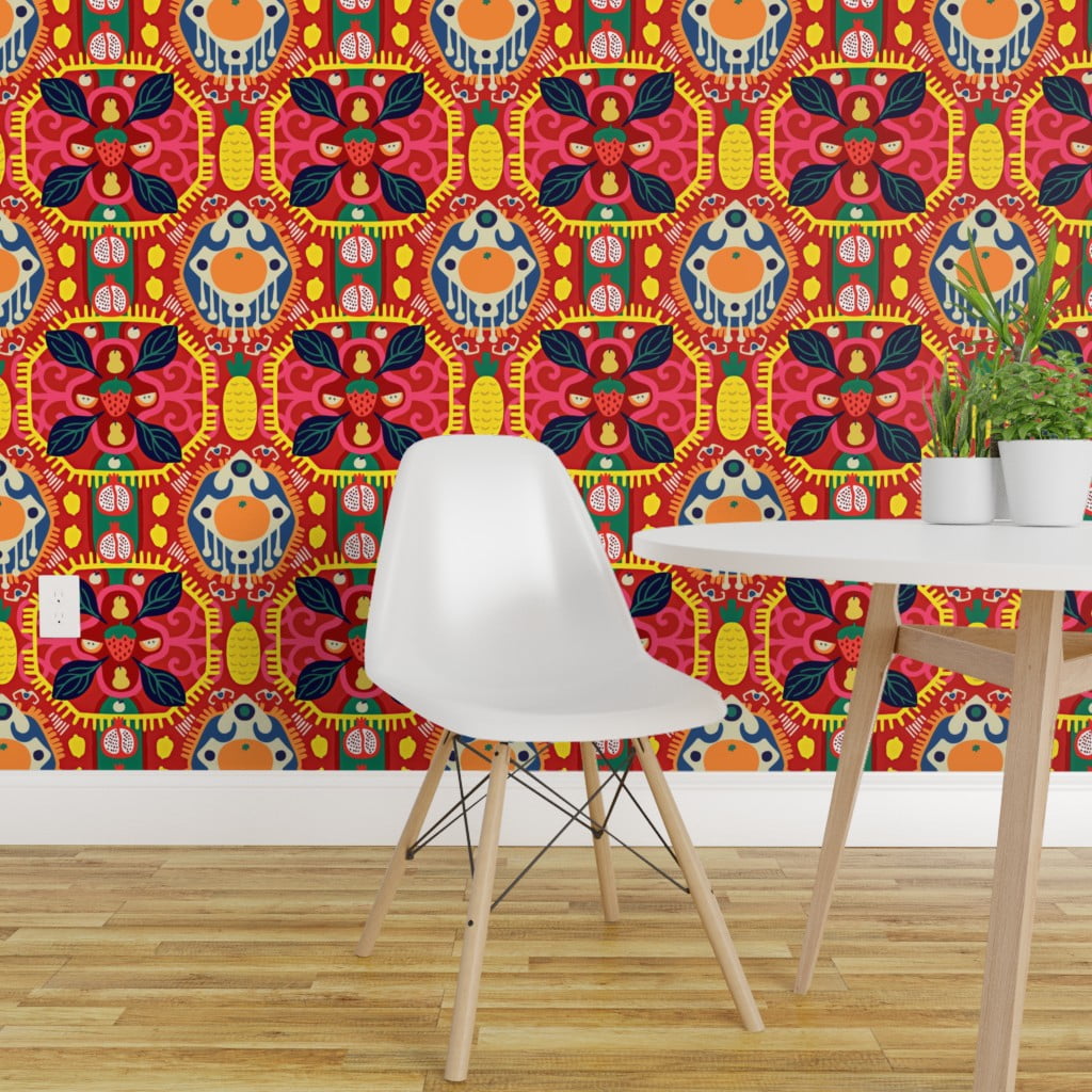 Peel-and-Stick Removable Wallpaper Kilim Modern Bohemian Boho Red Yellow