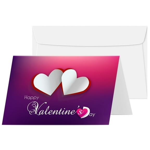 Jumbo Happy Valentine’s Day Cards and Envelopes, Beautiful and Romantic Love White Hearts Greetings for Husband, Wife, Boyfriend, or Girlfriend | 8.5 x 5.5” (When Folded) | 2 Per Pack