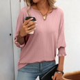 thumbnail image 2 of Women's Trendy Casual Summer T-Shirts - 3/4 Sleeve, Textured Solid, V-Neck Design, 2 of 7