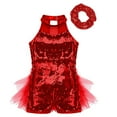 thumbnail image 3 of Robe Tutu de Danse Ballet Sans Manches à Paillettes pour Filles, Justaucorps, Robe de Performance sur Scène Jazz Latin avec Chouchou Rouge 7, 3 of 7