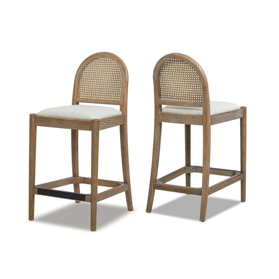 Panama 26.5" Curved Back Cane Rattan Counter Stool Set of 2 Two-Tone Neutral Gray Polyester Wool Blend
