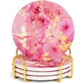 thumbnail image 1 of wonima44 Cute Pink Gold Drink Coasters Set of 4, 4 Inch Office Absorbent Desk Coasters with Holder, 1 of 1