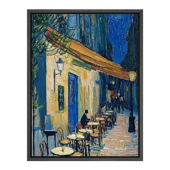 NJSTORE Cafe Terrace at Night Modern Stretched and Framed Giclee Canvas Prints Van Gogh Oil Paintings Reproduction Cityscape Picture on Canvas Wall Art Ready to Hang for Bedroom Home Decor 12x16in