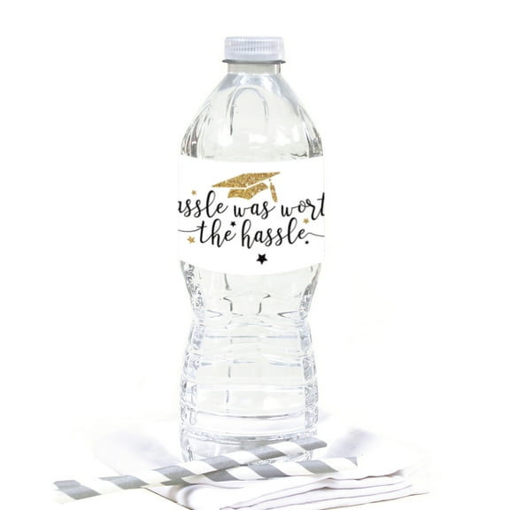 White and Gold Glittering Graduation, Water Bottle Labels, 20-Pack
