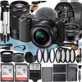thumbnail image 1 of Sony Alpha ZV-E10 Mirrorless Vlog Camera with 16-50mm Lens + 55-210mm Lens + 2 Pack 32GB Memory Card + Flash + Tripod + Backpack + A-Cell Mobility Accessory Bundle (Black), 1 of 1
