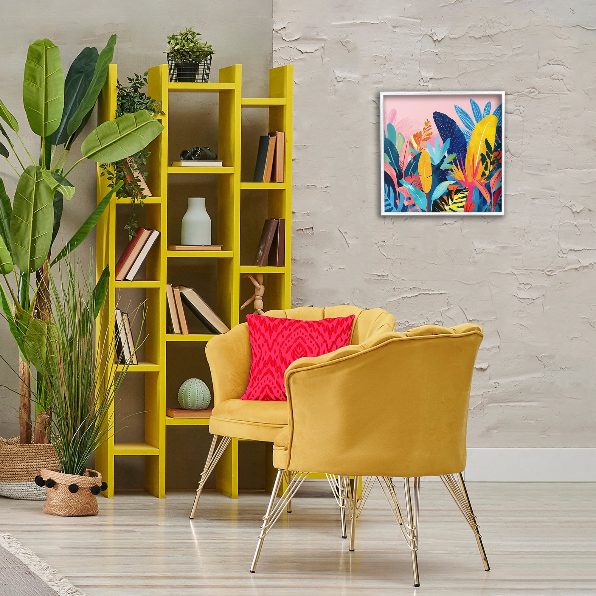 Stupell Industries Bold Tropical Jungle Leaves Botanical & Floral Painting White Framed Art Print Wall Art, 17 x 17