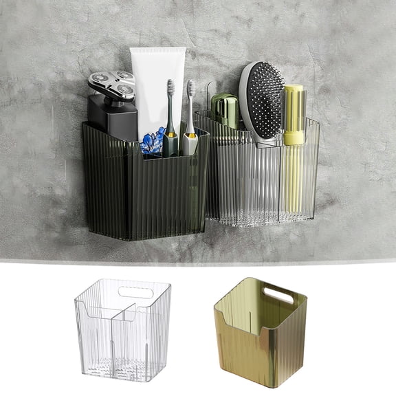 Bathroom Organizer Storage Rack, Adhesive Mounted Toothbrush and Toothpaste Holder for Wall, Rust-resistant Modern Bathroom Caddy with Compartments, Topliu