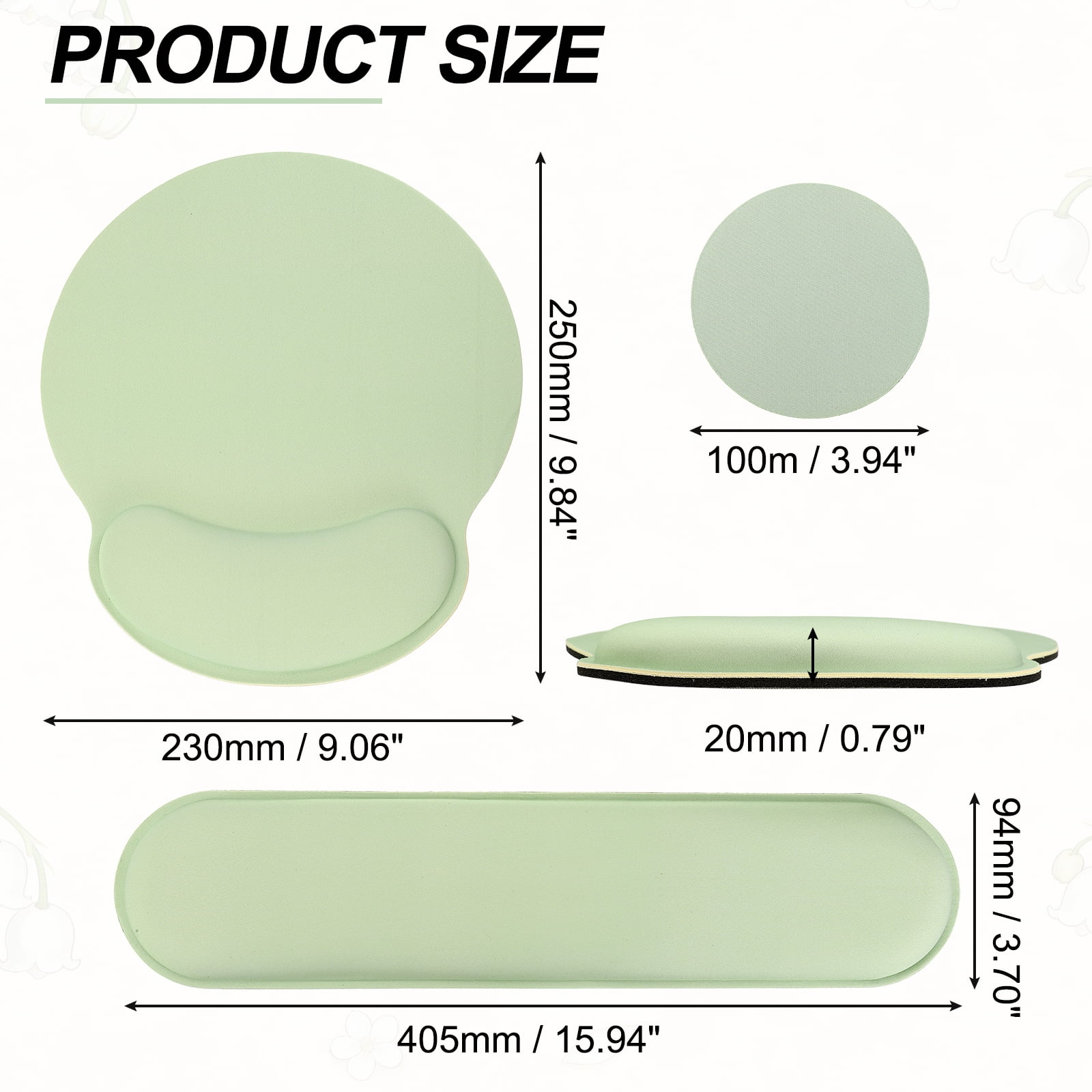 Ergonomic Wrist Rest Set, Memory Foam Mouse Pad and Keyboard Wrist Rest Support Hand Waterproof Cup Pad Non-slip for Office Computer Gaming Home Desk Accessory, Light Green