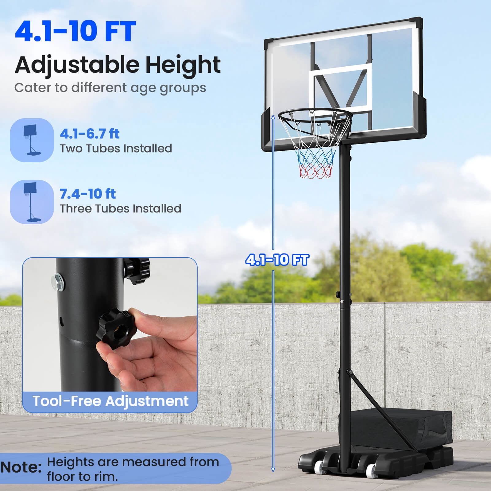 Infans Basketball Hoop Outdoor System w/ 45 Inch Shatterproof PC Backboard Wheels