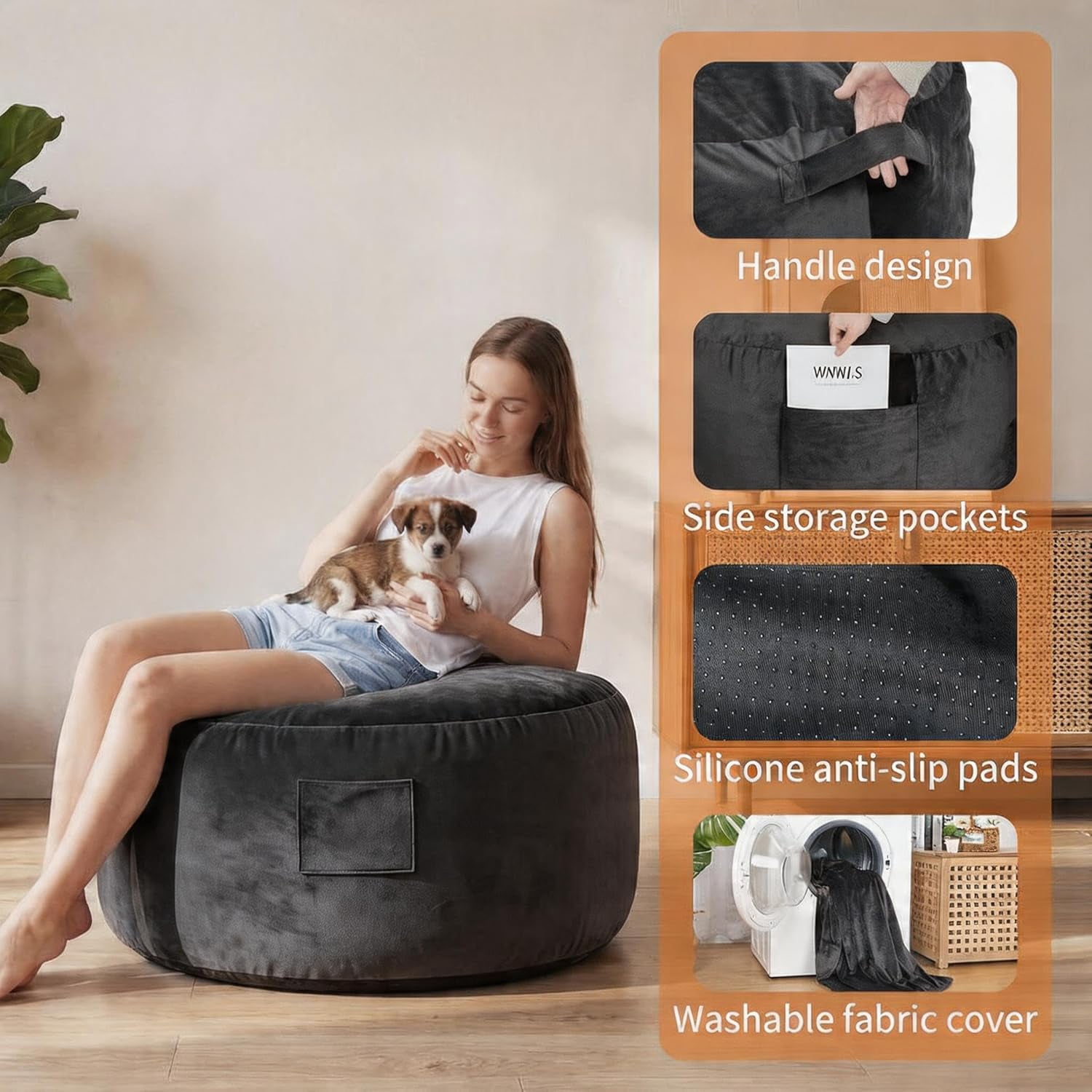 4 in 1 Convertible Bean Bag Chair Bed for Adults 4ft Large Beanbag Chair with High Memory Foam Filler and Removable Cover, Oversized Comfy Flannel Bean Bag Couch Bed Lazy Sofa for Adults Teen