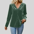 thumbnail image 2 of HongQid Women's Velvet Top V Neck Long Sleeves Solid Casual Tunic Blouse Loose T-Shirt, 2 of 6