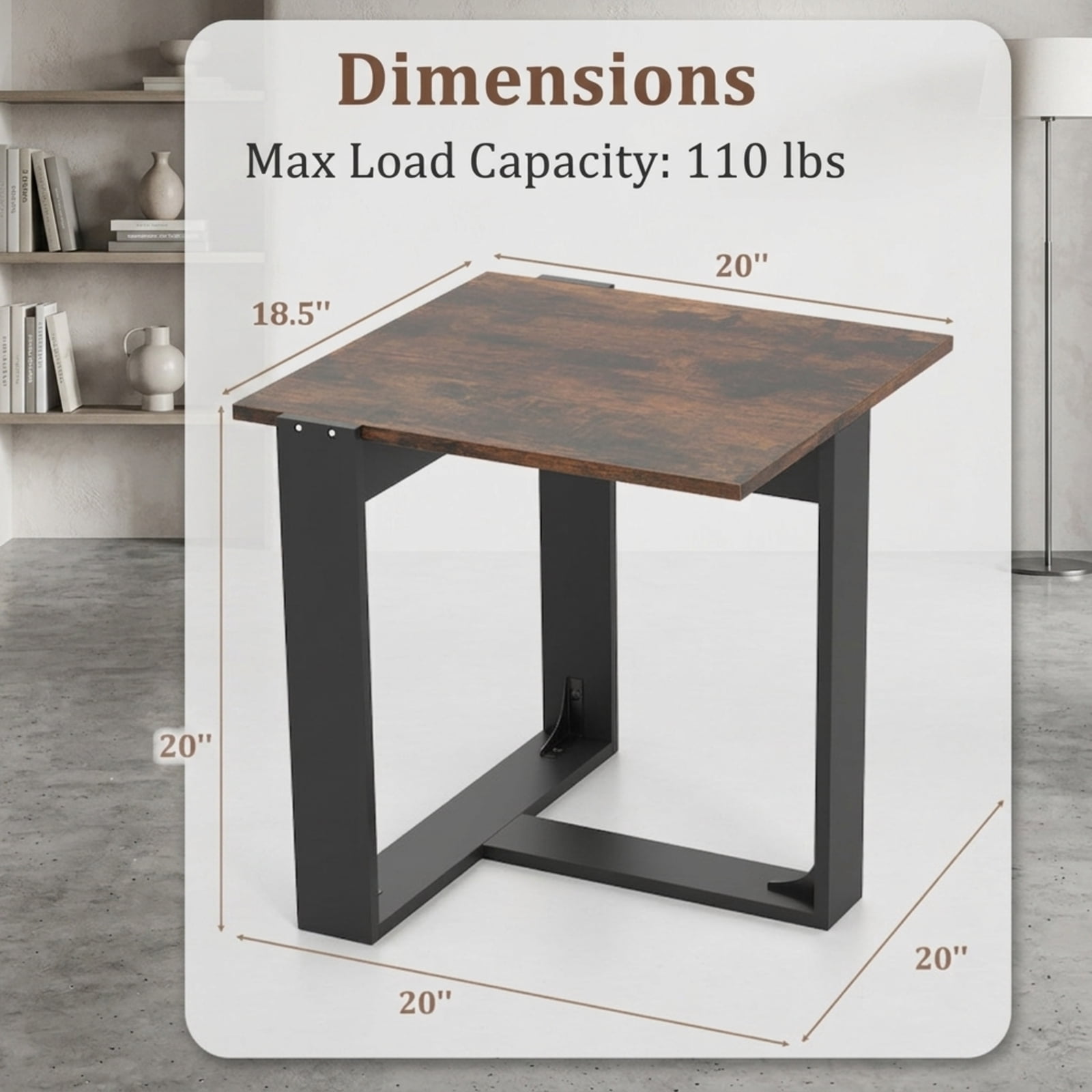 Furnibear Industrial Sofa End Table Set of 2 with Sturdy Metal Frame and T Shaped Base for Living Room Bedroom and Study, Rustic Brown