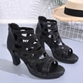 thumbnail image 5 of Viluyesy Womens Chunky Heels Pumps, Back Zipper Peep Toe Shiny Rhinestone Elegant Party Wedding Sandals Black US5.5, 5 of 9